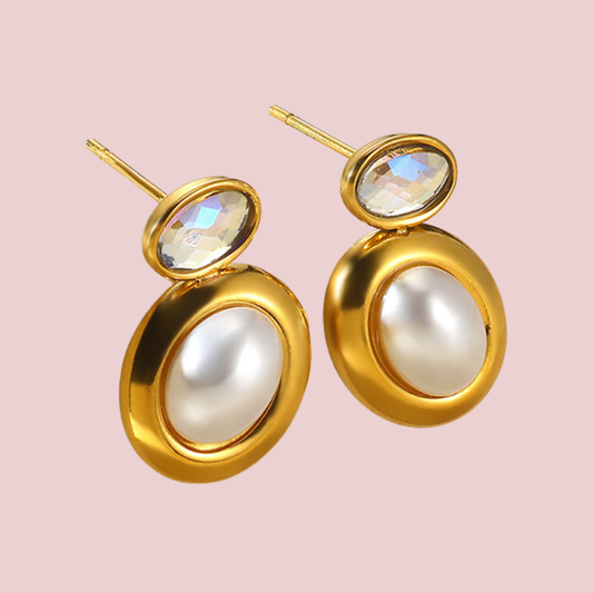 Aretes Doble Perla Zirconia
