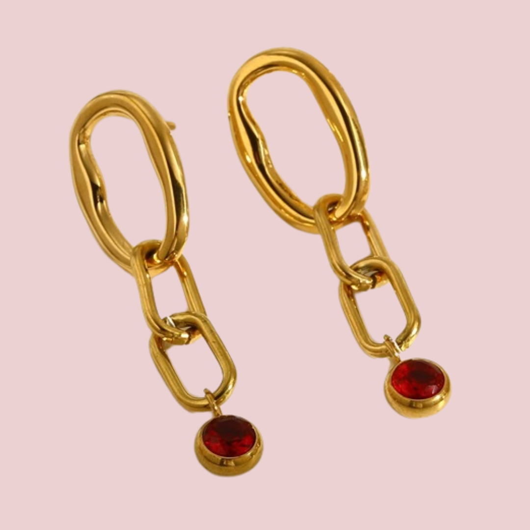 aretes Eslabón Zirconia Roja