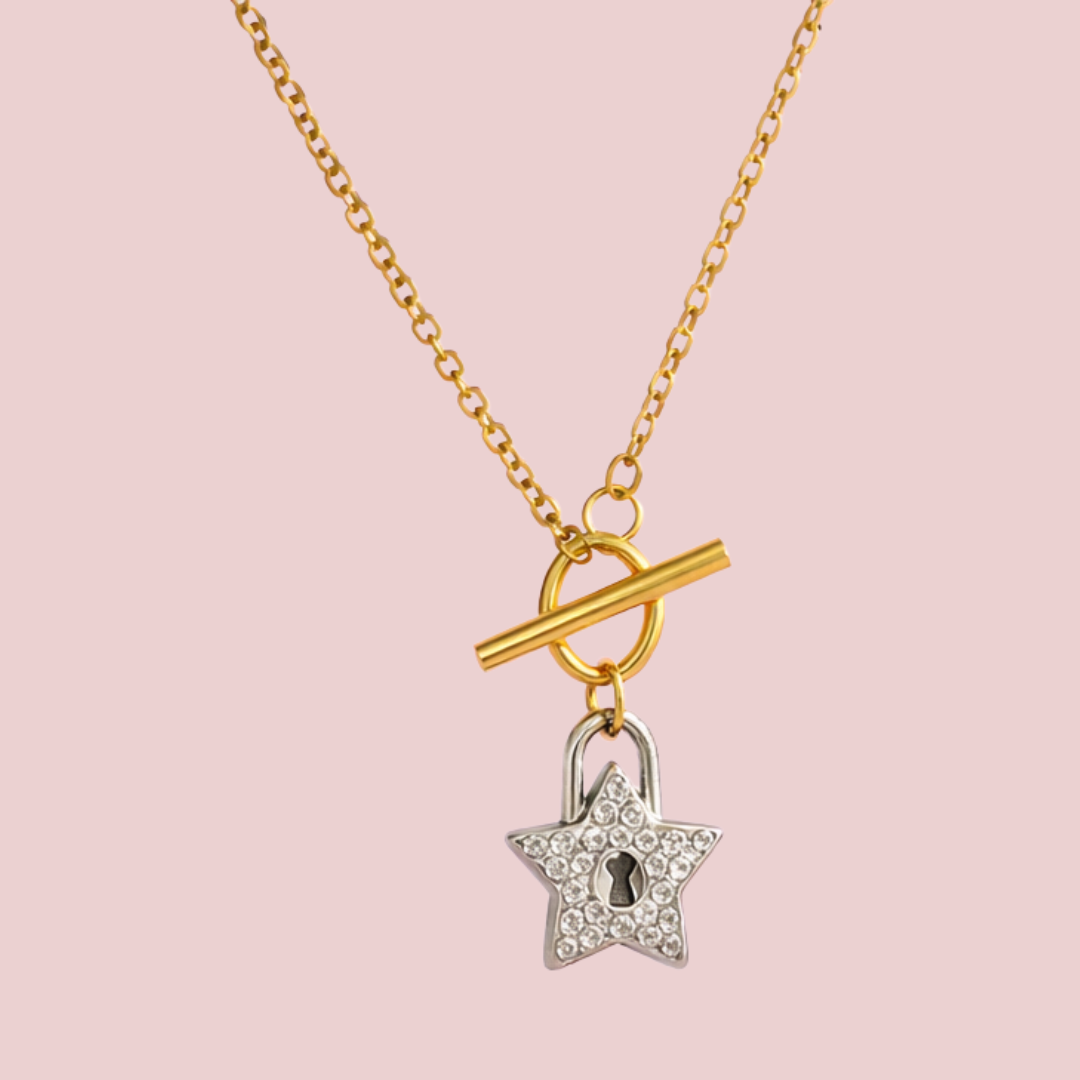 Collar Estrella Brillos Bicolor