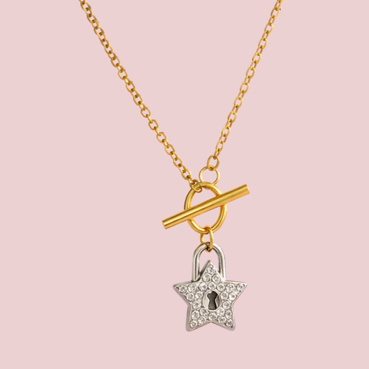 Collar Estrella Brillos Bicolor