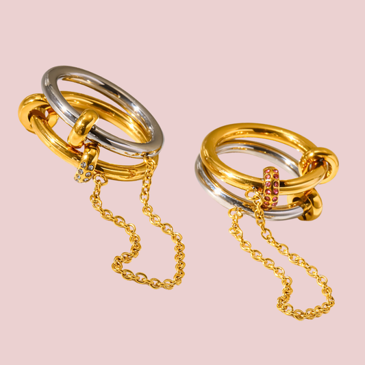 Anillo Doble Cadena Con Zirconia