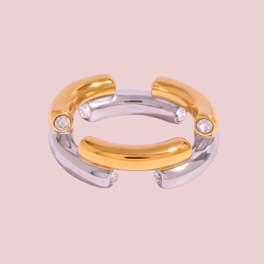 Anillo Bicolor Doble Zirconia